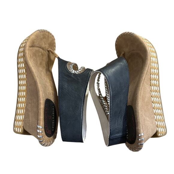 Women 10 Reversibles Modzori Tita 5 Leather Sandals Black White Shoes Wedges - Picture 7 of 9